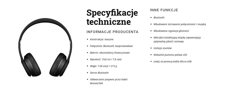 Dane techniczne Szablon witryny sieci Web