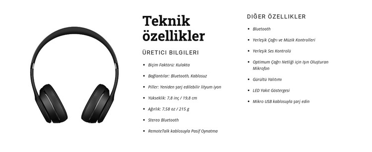 Teknik özellikler HTML Şablonu