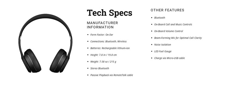 Tech specs Web Design