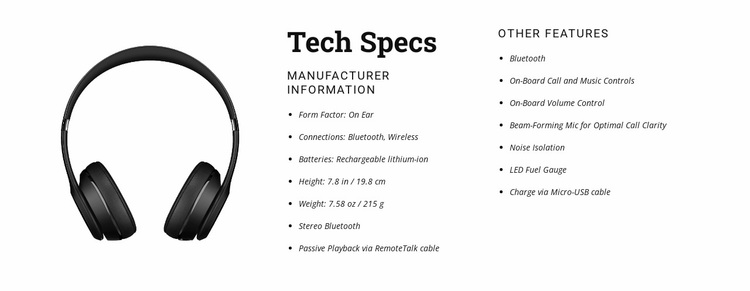 Tech specs Website Design