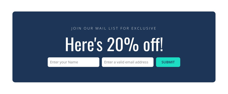 Here is 20% off HTML5 Template