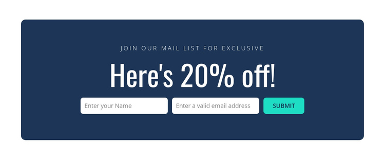 Here is 20% off One Page Template