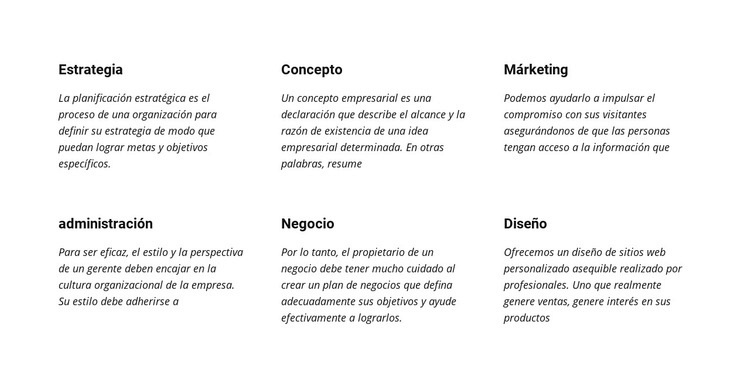 Planificación de texto Plantillas de creación de sitios web