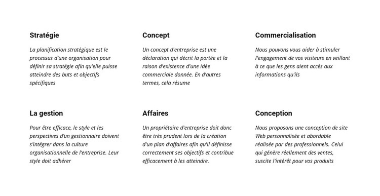 Planification de texte Conception de site Web