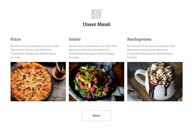 Restaurantmahlzeiten Website Builder-Vorlagen