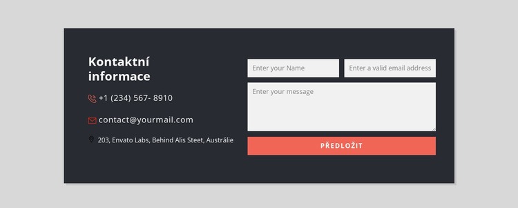 Kontaktní formulář s tmavým pozadím Šablona webové stránky