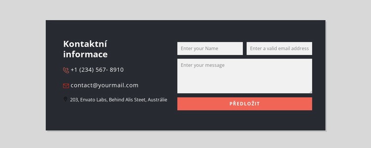 Kontaktní formulář s tmavým pozadím Webový design