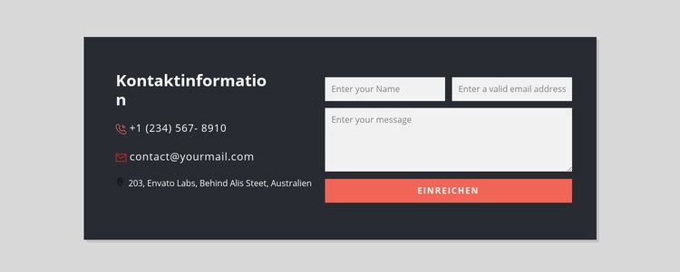 Kontaktformular mit dunklem Hintergrund Website design