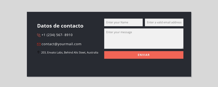 Formulario de contacto con fondo oscuro Plantilla de sitio web