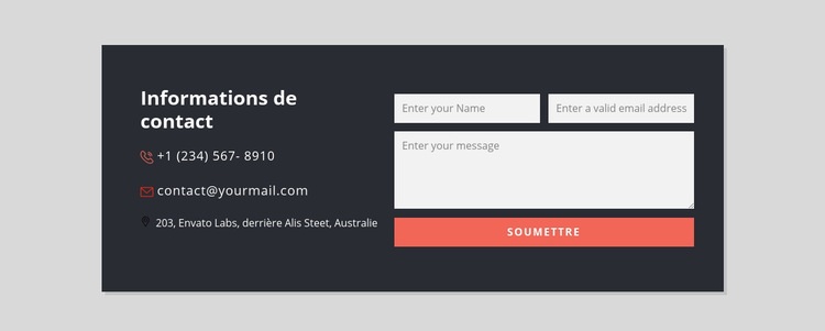 Formulaire de contact avec fond sombre Modèles de constructeur de sites Web