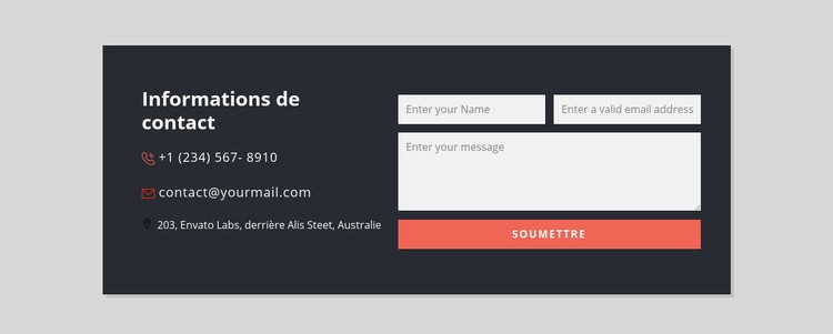 Formulaire de contact avec fond sombre Modèle HTML5