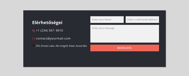 Kapcsolatfelvételi űrlap sötét háttérrel Weboldal tervezés