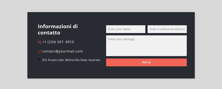 Modulo di contatto con sfondo scuro Modelli di Website Builder