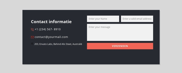 Contactformulier met donkere achtergrond Website ontwerp