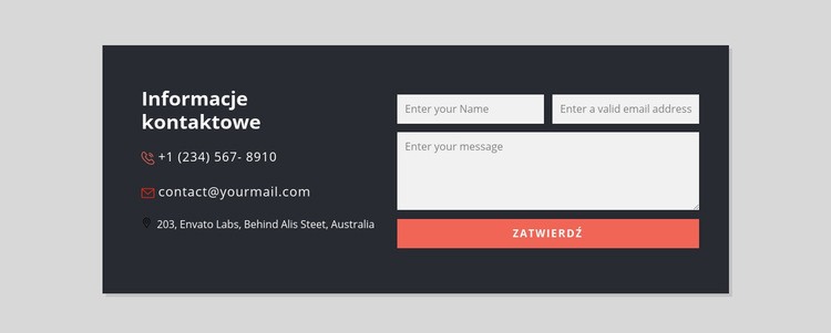 Formularz kontaktowy z ciemnym tłem Projekt strony internetowej