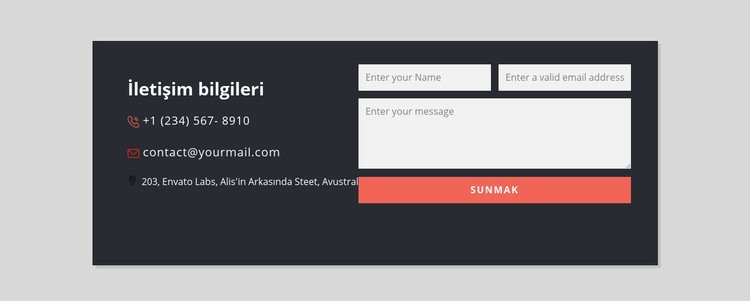 Koyu arka planlı iletişim formu HTML5 Şablonu