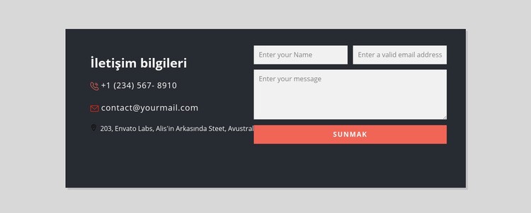 Koyu arka planlı iletişim formu Web Sitesi Oluşturucu Şablonları