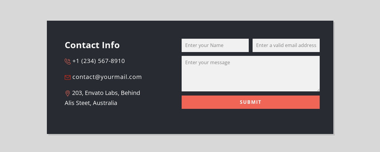 Contact form with dark background Website Design