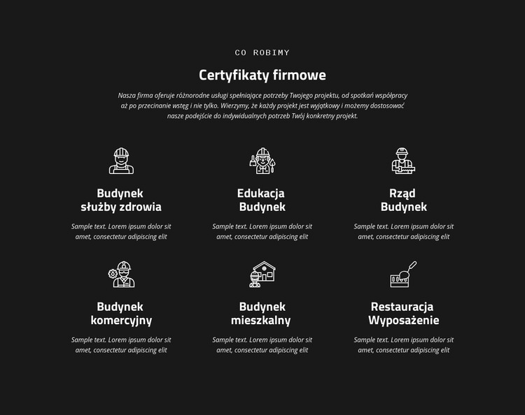 Certyfikacja firmy Szablony do tworzenia witryn internetowych