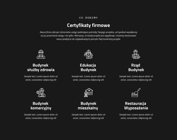 Certyfikacja firmy Szablon witryny sieci Web