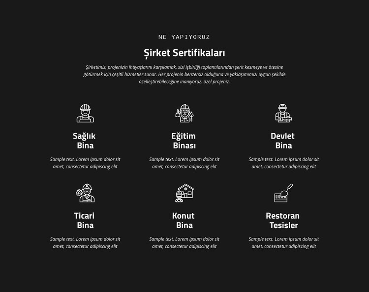 Şirket sertifikası Açılış sayfası