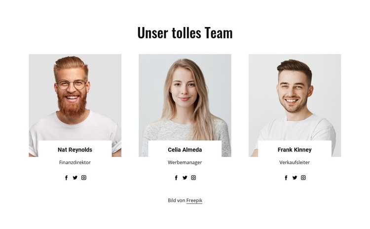 Unser tolles Team Landing Page