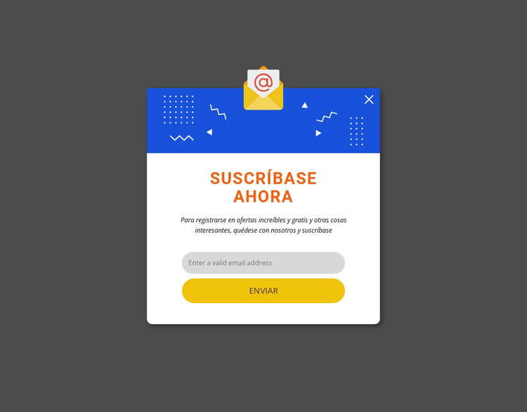 Suscríbete ahora emergente Plantilla HTML