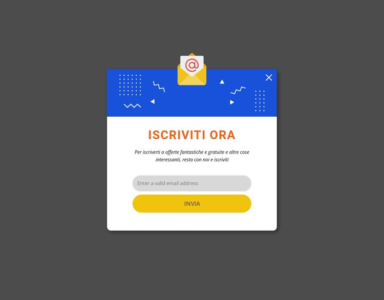 Iscriviti ora popup Mockup del sito web