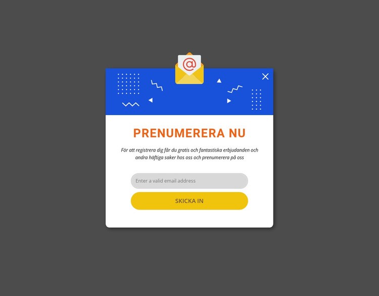 Prenumerera nu popup Webbplats mall