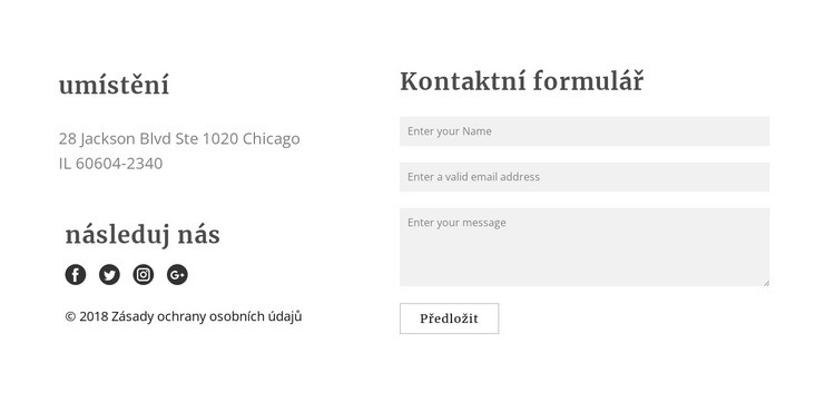 Kontaktní formulář Webový design