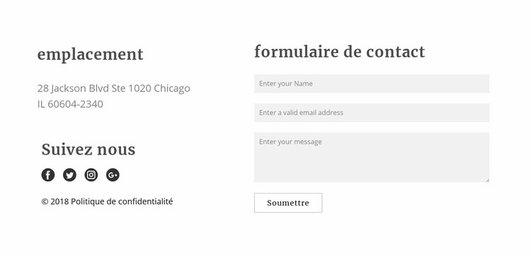 Formulaire de contact Maquette de site Web