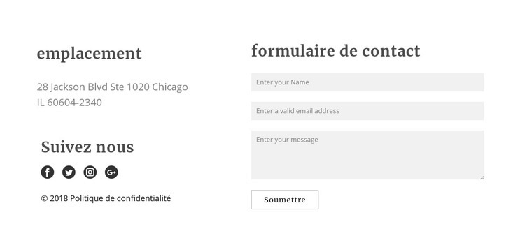 Formulaire de contact Modèle d'une page