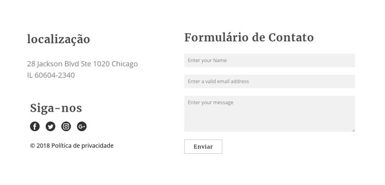Formulário de Contato Construtor de sites HTML