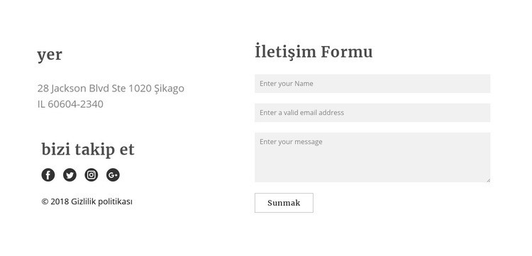İletişim Formu Web sitesi tasarımı