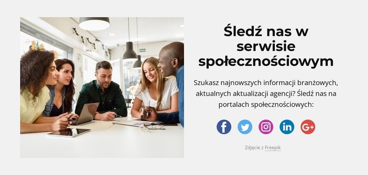 Śledź nas na portalach społecznościowych Kreator witryn internetowych HTML