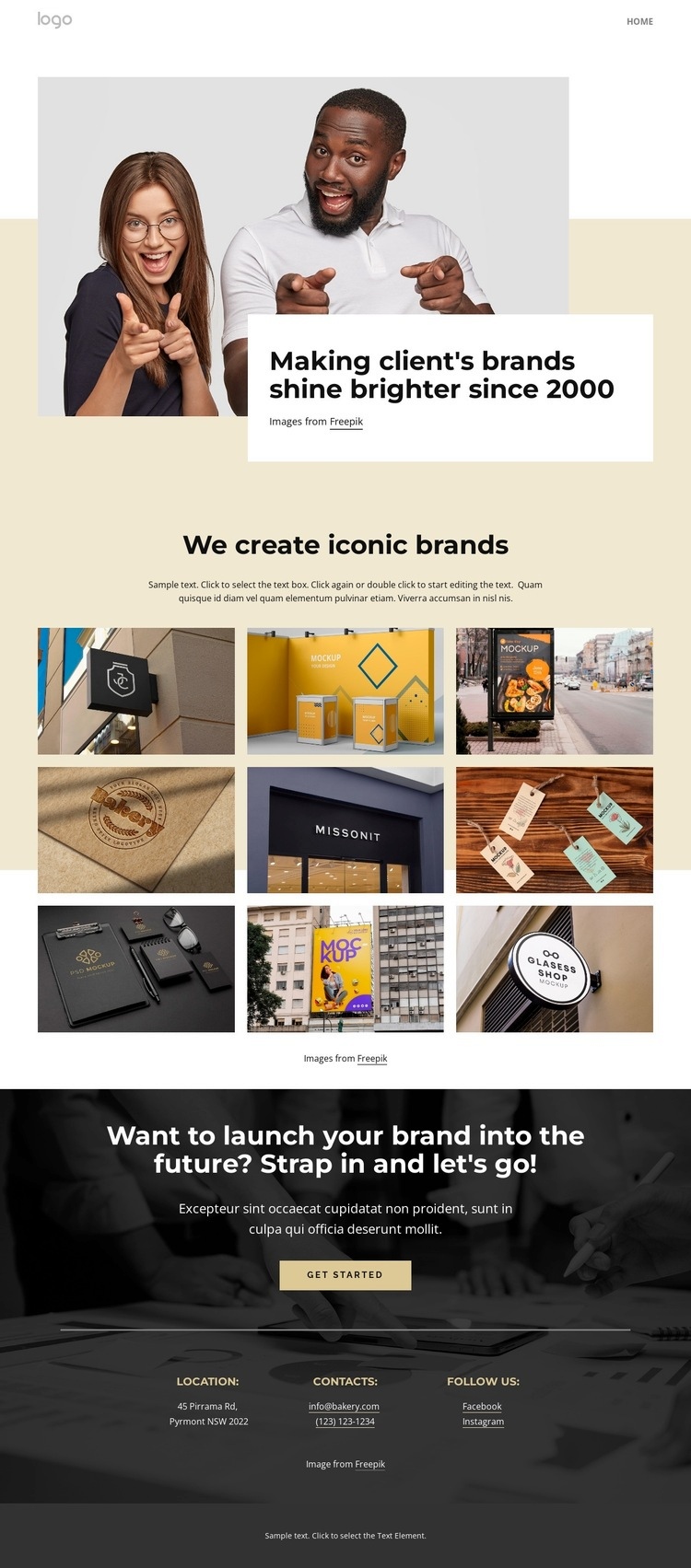 We create iconic brands Homepage Design