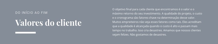 Valores do cliente Modelos de construtor de sites