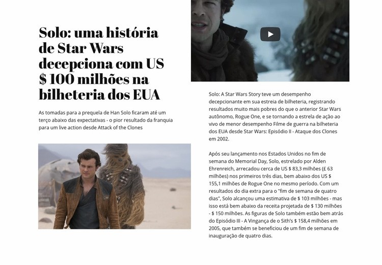 Star Wars Story Maquete do site