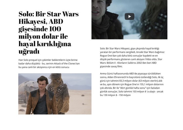 Star Wars Hikayesi Açılış sayfası