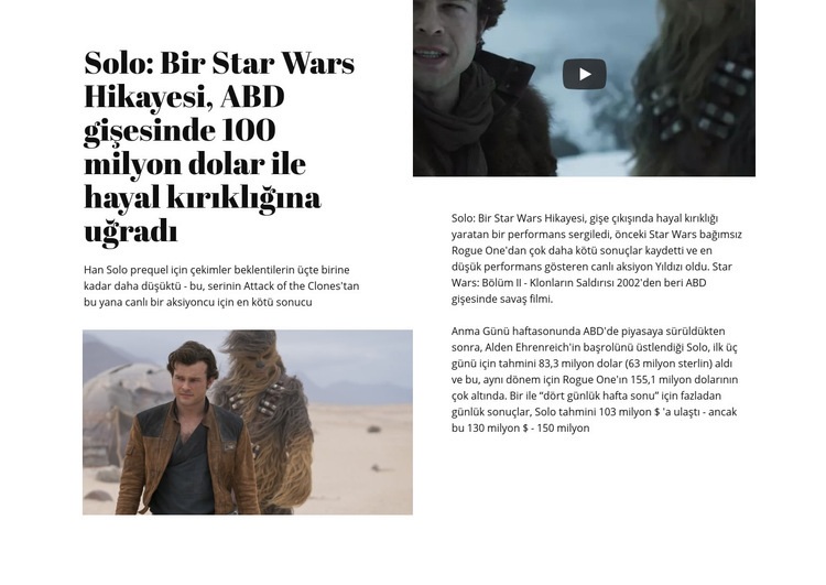 Star Wars Hikayesi Bir Sayfa Şablonu