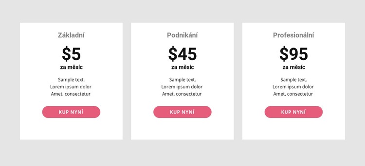 Tabulka jednoduchých cen Šablona CSS