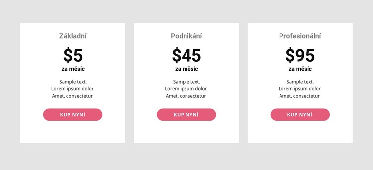 Tabulka jednoduchých cen Webový design