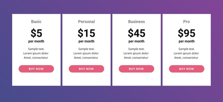Pricing table with bright colors CSS Template