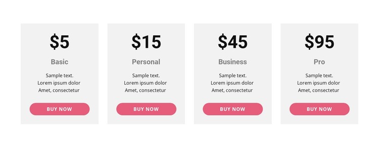 Pricing table with strong colors CSS Template