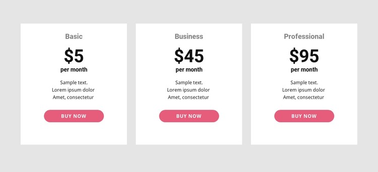 Simple pricing Table CSS Template