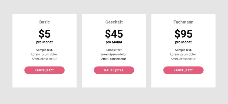 Einfache Preistabelle CSS-Vorlage