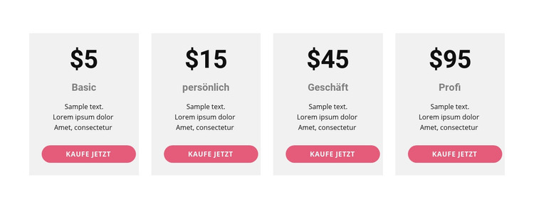 Preistabelle mit kräftigen Farben HTML-Vorlage