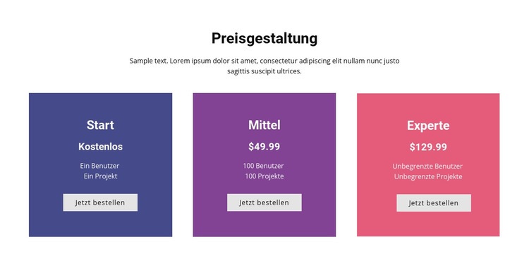  Bunte Preistabelle HTML Website Builder