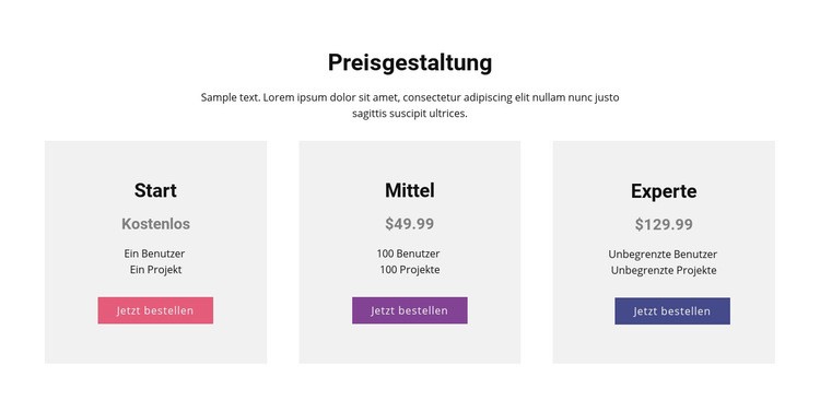 Moderne Preistabelle HTML Website Builder