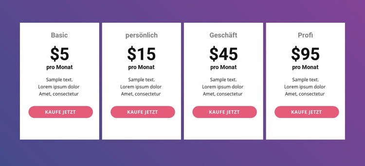 Preistabelle mit leuchtenden Farben HTML5-Vorlage